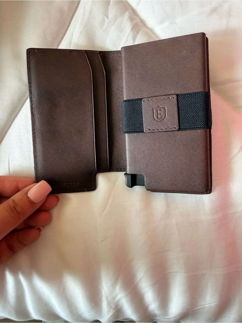 EKSTER Brown Leather Card Wallet with Shield Logo